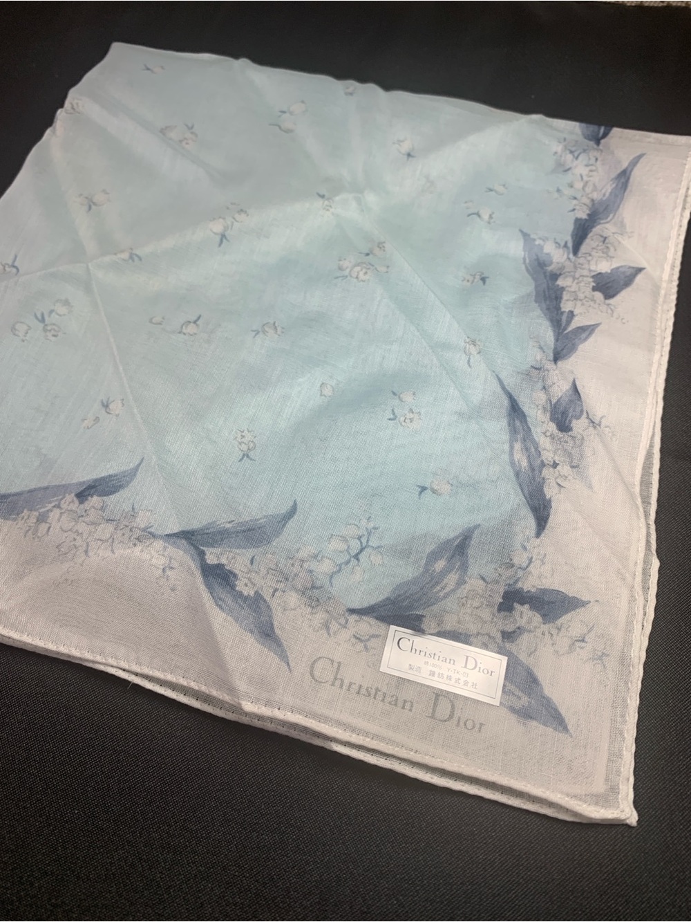 Dior Light Blue and Navy Floral Cotton Mini Scarf
